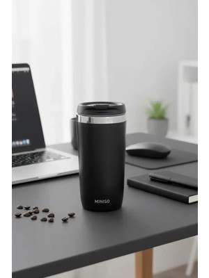 Miniso Lisanslı Kahve Serisi Çift Cidarlı 304 Çelik Termos Bardak Siyah Matara 470 ml