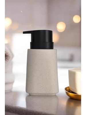 Defne Store New Max Premium Serisi 300 ml Sıvı Sabunluk Pompalı Mermer Desenli Seramik Sıvı Sabunluk Dispencer Bej