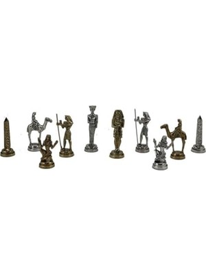 Defne Store Metal Mısır Satranç Takımı Parlak ve Katlanır Sedef Desenli Mdf Ahşap Satranç Tahtası (43X43 Cm.)