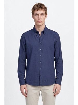 Altınyıldız Classics %100 Pamuk Slim Fit Dar Kesim Düğmeli Yaka Gofre Desenli Gömlek