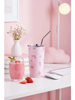 Miniso Sanrio Lisanslı My Melody Pipetli Çelik Matara – 304 Paslanmaz Çelik Pembe Matara 580 ml