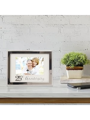 Defne Store 4x6 Gümüş Boncuklu Metal 25. Yıl Dönümü Resim Çerçevesi