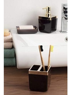 Defne Store Banyo Seti, Şeffaf Siyah/altın Kaplı Çerçeve