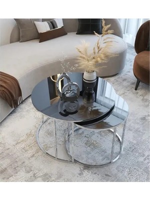 Vivense Tubihome Yavrulu Orta Sehpa, Gümüş Ayak, Siyah Cam