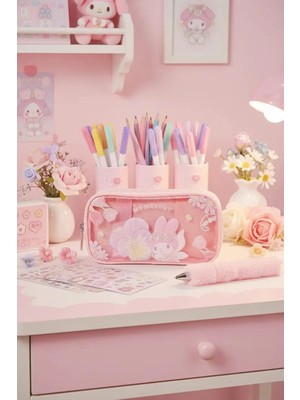 Miniso Sanrio Lisanslı My Melody Lale Koleksiyonu Çift Katmanlı Kalemlik 21 cm Şık Tasarım