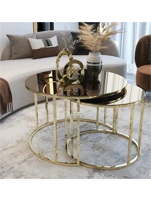 Vivense Tubihome Yavrulu Orta Sehpa, Gold Ayak, Bronz Cam