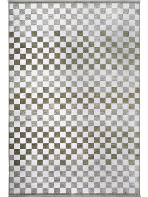 Pera Halı Yeşil Beyaz Modern Geometrik Dama Desenli Yıkanabilir Halı - YO30035XM