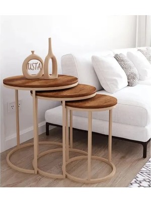 Vivense Tubihome Zigon Sehpa Takımı, Capicino Ayak, Koyu Ahşap