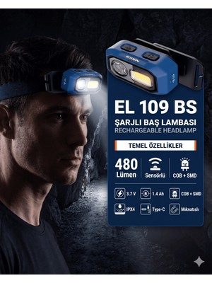 Exen El 109 Bs - 3.7V 1.4AH 480 Lümen Şarjlı Baş Lambası