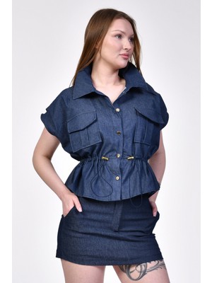 Bebe Plus Beli Büzgülü ve Stoperli Denim Ceket/gömlek  - Mavi Mavi - Standart