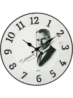Defne Store 36 cm Gerçek Cam Akar Saniye Sessiz Mekanizma Dekoratif Atatürk Duvar Saati