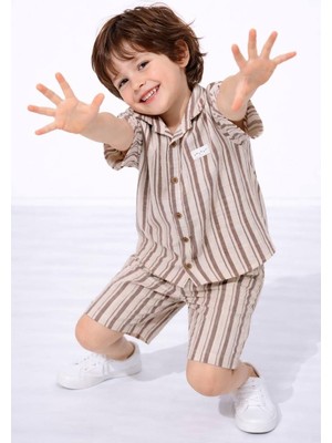 Miniko Kids Erkek Çocuk Çizgili Gömlekli Müslin Şortlu Takım