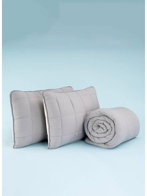 Defne Store Kullanımı Kolay Çift Kişilik Yastık Alezi ve Yorgan Seti 220X240 cm Gri - Egeo Life Serisi