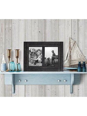 Defne Store 5x7 Çift Resim Çerçevesi Kömür Siyahı - Dokulu Ahşap ve Cilalı Cam - Duvar ve Masa Için Yatay ve Dikey Formatlar, 2 5x7 Açıklık
