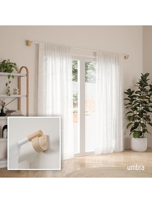 Defne Store Uzatılabilir Perde Çubuğu, 2,5 cm Çap, 107 – 305 Cm, Beyaz/doğal