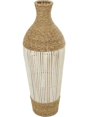 Defne Store Deco 79 Seagrass El Yapımı Dekoratif Vazo Sarılı Uzun Orta Parça Vazo Krem Çıtalı Bambu Merkezi, Ev Dekorasyonu Için Vazo 28 x 28 cm x 81 Cm, Kahverengi
