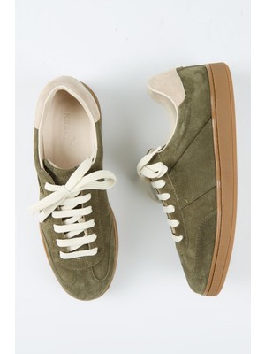 Krähe Krahe Calijero 2 Erkek Hakiki Deri Bağcıklı Haki-Bej Sneakers
