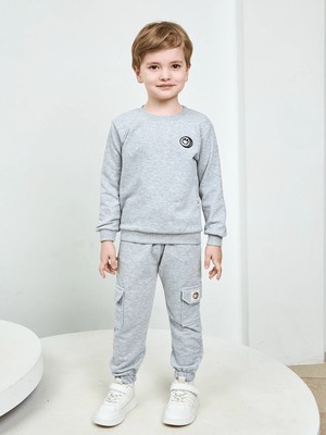 Luggi Baby Bisiklet Yaka Baskılı Erkek Çocuk Sweatshirt ve Eşofman Alt 2'li Takım