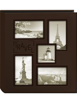 Defne Store Albums Kolaj Çerçevesi Kabartmalı Seyahat Dikişli Deri Kapak Fotoğraf Albümü, Kahverengi, 30 x 40 cm