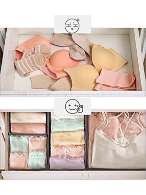 Defne Store Iç Giyim Saklama Kutuları, 6'lı Set, Çekmece Düzenleyici, Kumaş Kutular, Saklama Sepetleri, Görünümlü Keçe Kumaş, Çorap, Kravat, Şal Için Uygun, Gri