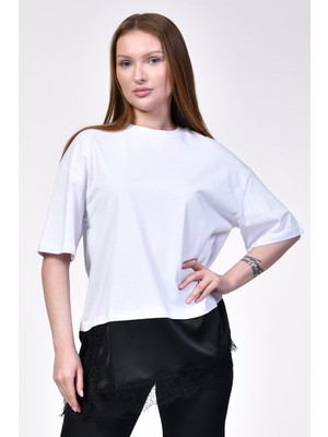 Quzu Asimetrik T-Shirt  - Beyaz Beyaz - M