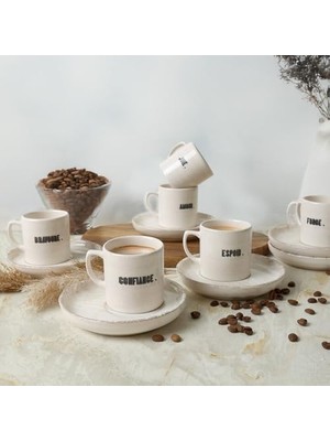 Defne Store Deep Mottolu Kahve Takımı 12 Parça 6 Kişilik 22650-55