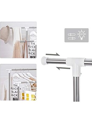 Defne Store Elbise Askısı, 95-172 cm Ayarlanabilir 2 Ayakkabı Raflı, Paslanmaz Çelik Kaplama Borular, LLR03W