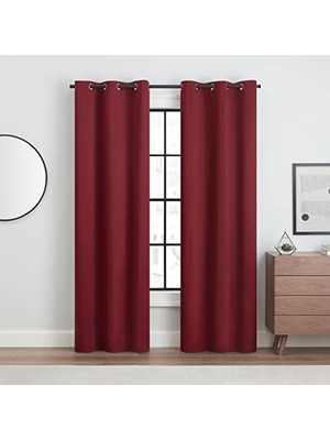 Defne Store Andover Düz Üçlü Dokuma Termal Karartma Halkalı Yatak Odası Için Perde (2 Panel), 106,68 cm x 274,32 Cm, Kırmızı