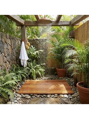 Defne Store Zen Shower Spa, Masif Tik Ağacı ve Yağlanmış Bitirme, Kahverengi (Tik Ağacı), 31,5 Inç G x 19,5 Inç U x 1,5 Inç Y