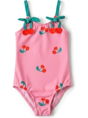 The Littles Kids Kiraz Desenli Hızlı Kuruyan Pembe Renk Kız Çocuk Mayo