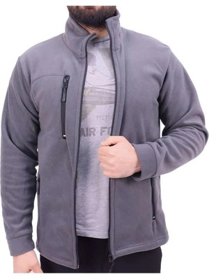 Kordak Gri Üç Cepli Fermuarlı Polar Hırka