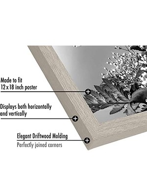 Defne Store 12X18 Poster Çerçevesi Driftwood - Cilalı Pleksiglaslı Kompozit Ahşap - Duvar Için Yatay ve Dikey Formatlar Dahil Asma Donanımı ile
