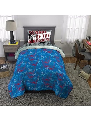 Defne Store World Dominion Mavi Velociraptor ve Rexy T-Rex Süper Yumuşak Mikrofiber Ters Çevrilebilir Yorgan, Çift Boy, Kids'den Yatak Takımı