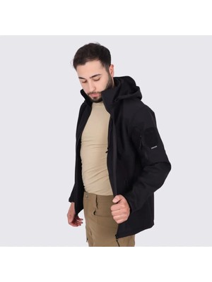 Kordak Siyah Softshell Su Geçirmez Taktik Mont - Waterproof Windproof Spor Mont