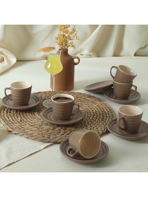 Defne Store Mat Toprak Taupe/krem Kahve Takımı 12 Parça 6 Kişilik