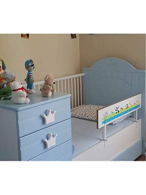 Defne Store Baby AGU-088-9-3-DSN Hayvan Desenli Ahşap Yatak Bariyeri 90X30, Beyaz