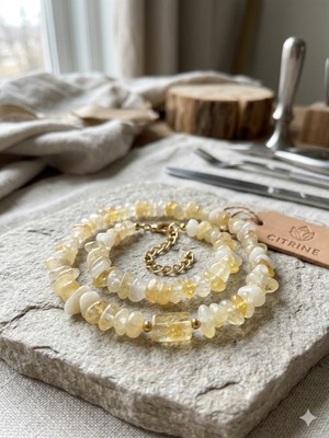 Rose Doğaltaş Sitrindoğaltaş Kolye Vebileklik Set