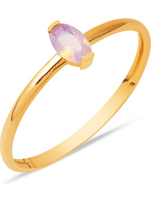 Bilezikci Oval Pembe Taşlı 14 Ayar Rose Altın Yüzük