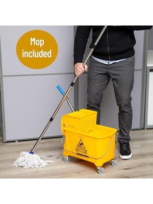 Defne Store Reader Kova ve Sıkacak, Paspas Seti, 22 Qt 19 Lt), Zemin Temizliği, Sap, Tekerlekler, 41,3 cm (U) x 27,3 cm (G) x 62,2 cm (Y), Sarı