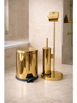 UltraMint Modern 3’lü Banyo Seti Tuvalet Kağıtlığı Wc Fırçalık Çöp Kovası