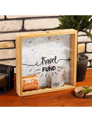 Defne Store Seyahat Fonu Tasarımlı Ahşap Kumbara Kutusu