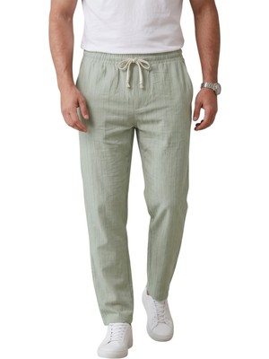Deepsea Yeşil Çizgi Dokulu Rahat Kesim Yazlık Spor Pantolon – Hafif Kumaş Modern Tasarım 2600263