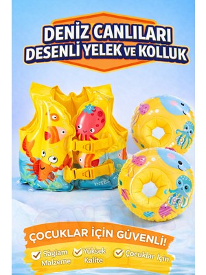 Empressco Intex Deniz Canlıları Desenli Premium Yelek ve Kolluk Set - Çocuklar Için Güvenli Yüzme Yardımcısı - Fiyatı, Yorumları