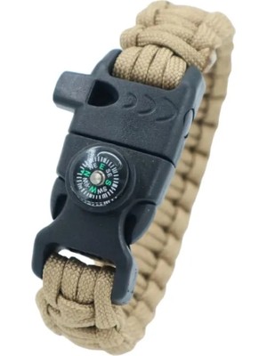 Kordak Pusulalı Bej Paracord Bileklik M3 - Hayatta Kalma Bilekliği