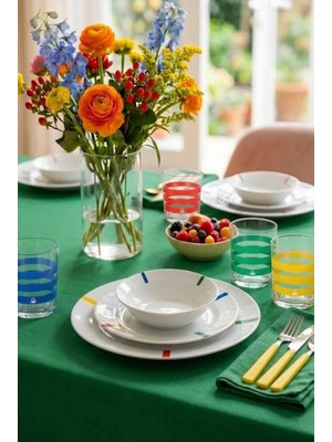 United Colors Of Benetton BE-KCT0017  Porselen Çok Renkli  Çizgili 18 Parça Yemek Takımı