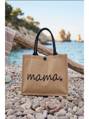 Gnc Design Natural Kadın Jüt Mama Desenli Hasır Plaj Çantası