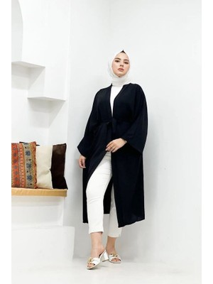 Cng Moda Tesettür Uzun Kuşaklı Abaya Aerobin Kimono