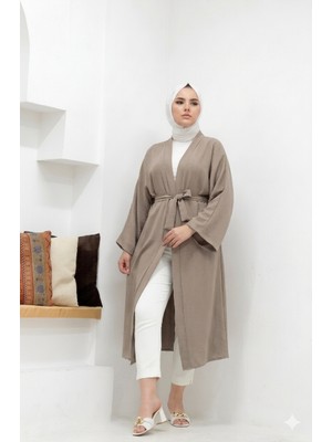 Cng Moda Tesettür Uzun Kuşaklı Abaya Aerobin Kimono