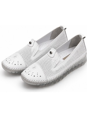 Patron Shoes Hakiki Deri Ortopedik Taban Günlük Kadın Ayakkabı Rahat Kaymaz Tabanlı Casual Ayakkabı