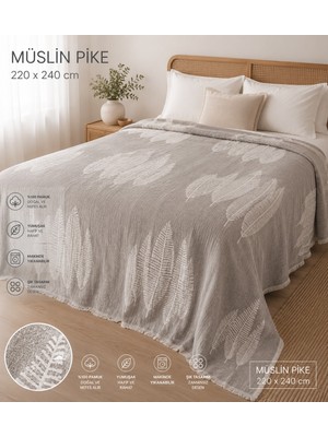 Livoras Home Müslin Çift Taraf Kullanım 220 x 240CM Çift Kişilik Pike Bej Krem